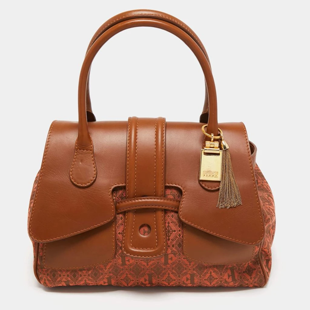 Gianfranco Ferre Gianfranco Ferre Brown Jacquard Fabric and Leather Flap Satchel 1
