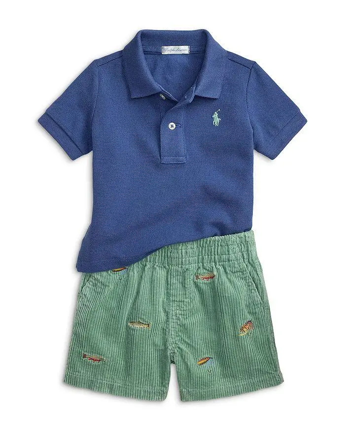Ralph Lauren Polo Boys' Cotton Mesh Polo Shirt & Corduroy Shorts Set - Baby