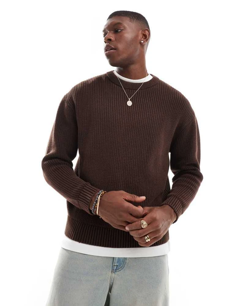 Pull&Bear Pull&Bear ribbed acid washed jumper in brown 1