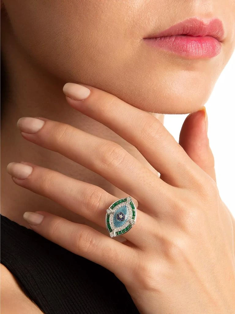 Melis Goral Guardian 14K White Gold, Diamond, Tsavorite & Blue Sapphire Ring 2