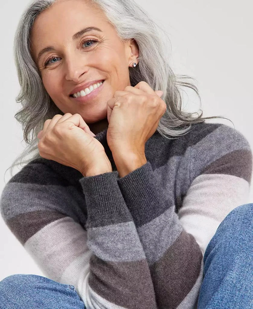 Charter Club Women's Striped 100% Cashmere Turtleneck Sweater, Created for Macy's 3
