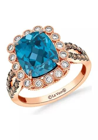 Le Vian 4.25 ct. t.w. Deep Sea Blue Topaz™, 1/4 ct. t.w. Nude Diamonds™, 1/3 ct. t.w. Chocolate Diamonds® Ring in 14K Strawberry Gold®