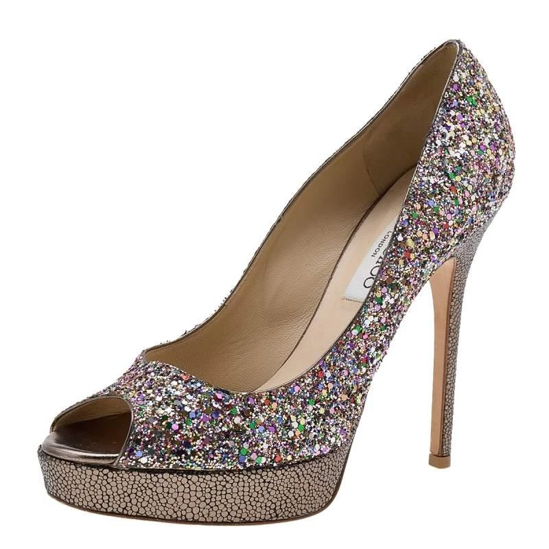 Jimmy Choo Jimmy Choo Multicolor Glitter Vibe Peep Toe Platform Pumps Size 38.5 1