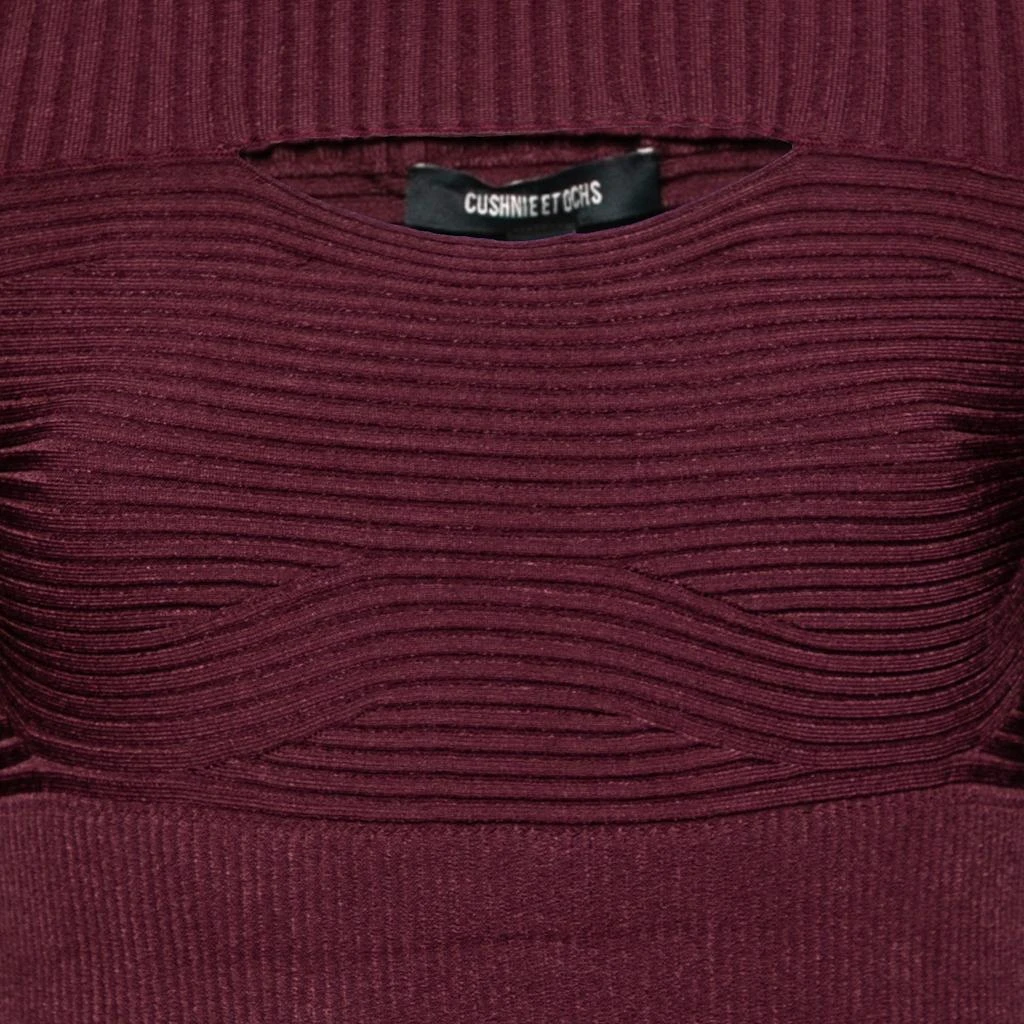 CUSHNIE Cushnie et Ochs Burgundy Rib Knit Cut-Out Detail Sweater XL 3