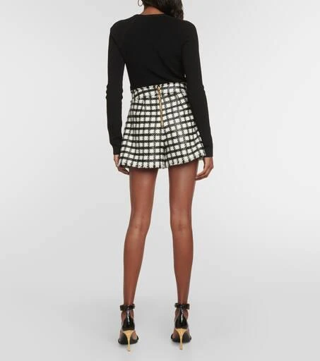 Balmain High-rise checked wool-blend shorts 3