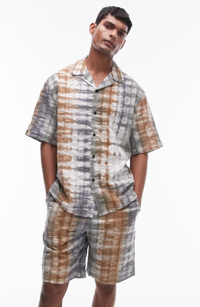 Topman Tie Dye Seersucker Camp Shirt