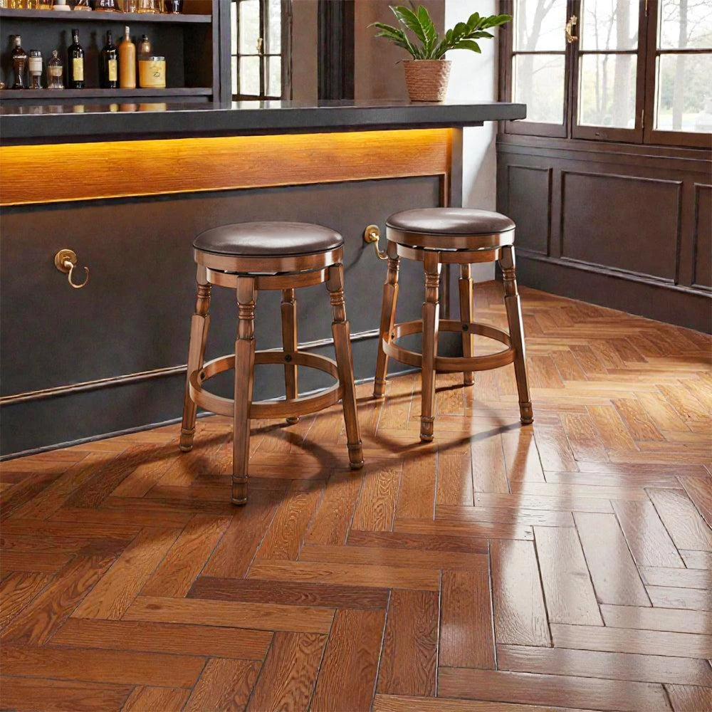 Hivvago Pair of 24-Inch Swivel Bar Chairs with Faux Leather Cushioned Seats