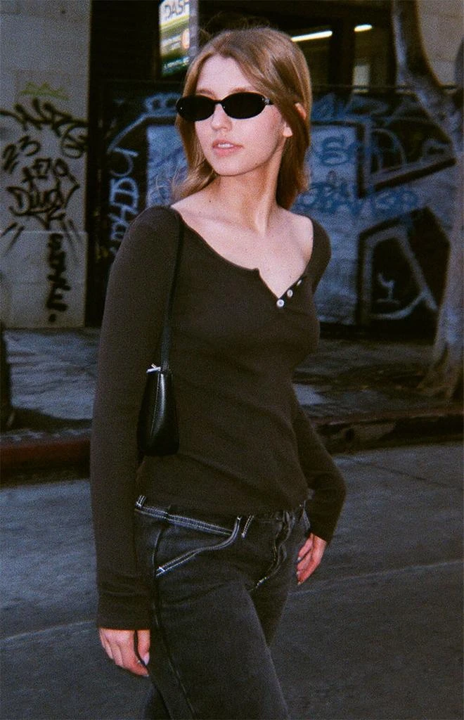 John Galt Black Zelly Henley Long Sleeve Top 1
