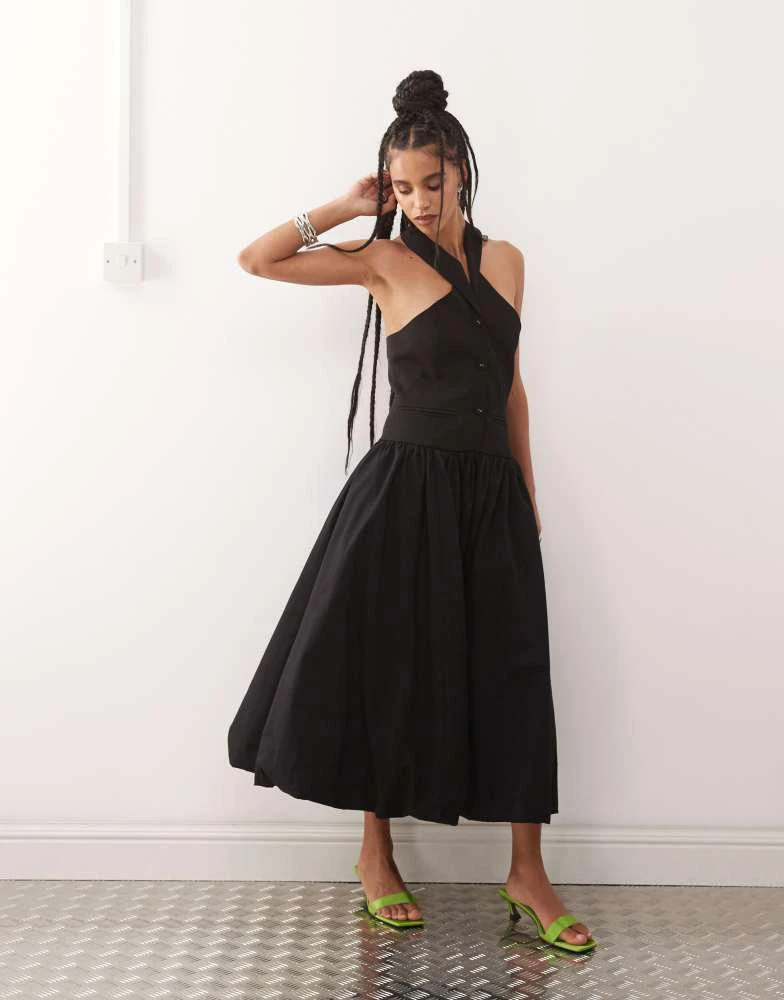 Amy Lynn Amy Lynn Alexa tailored halter neck puffball midi dress in Black - Black - UK 8