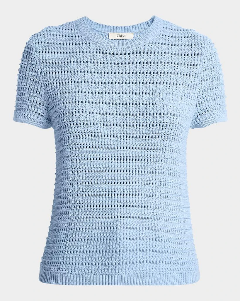 Chloé Open-Knit Logo Embroidered Top 1