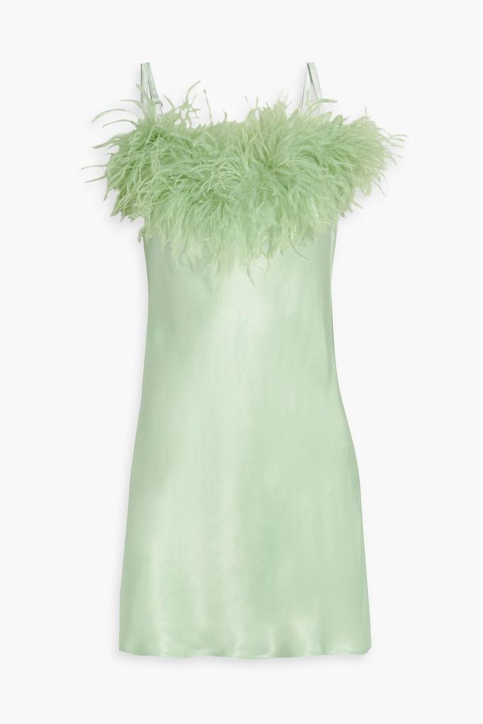 Sleeper Boheme feather-trimmed satin mini slip dress