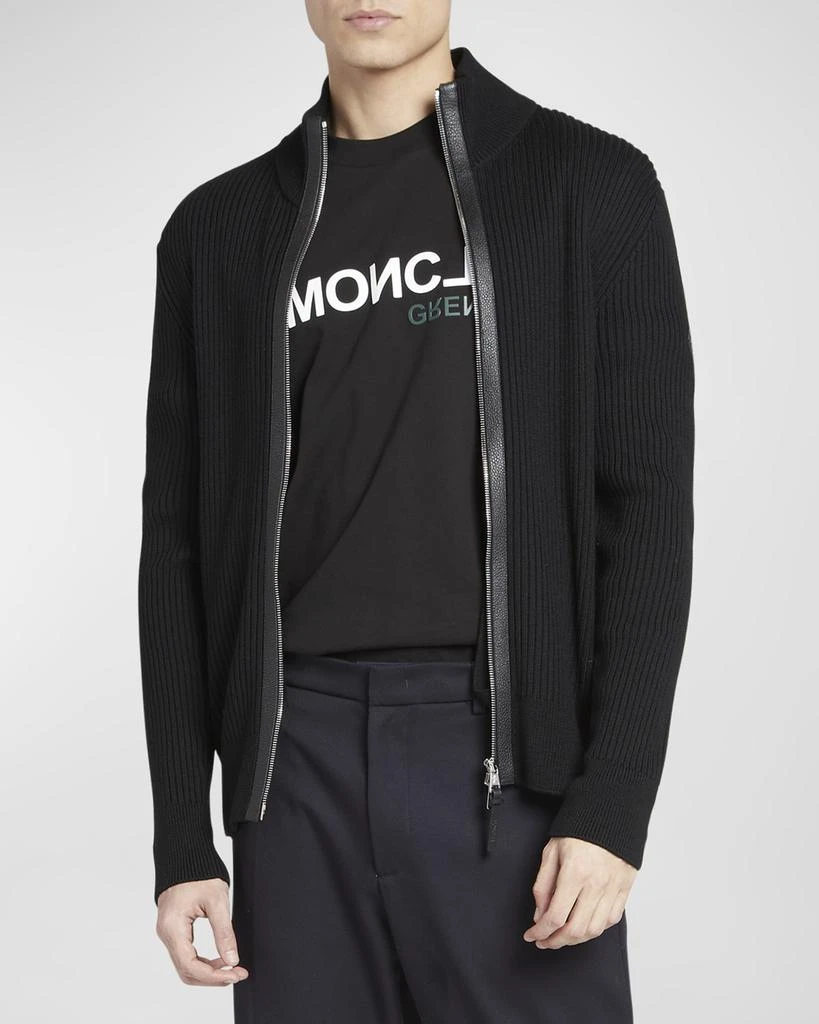 Moncler Men's Ribbed Cardigan with Leather Trim 4