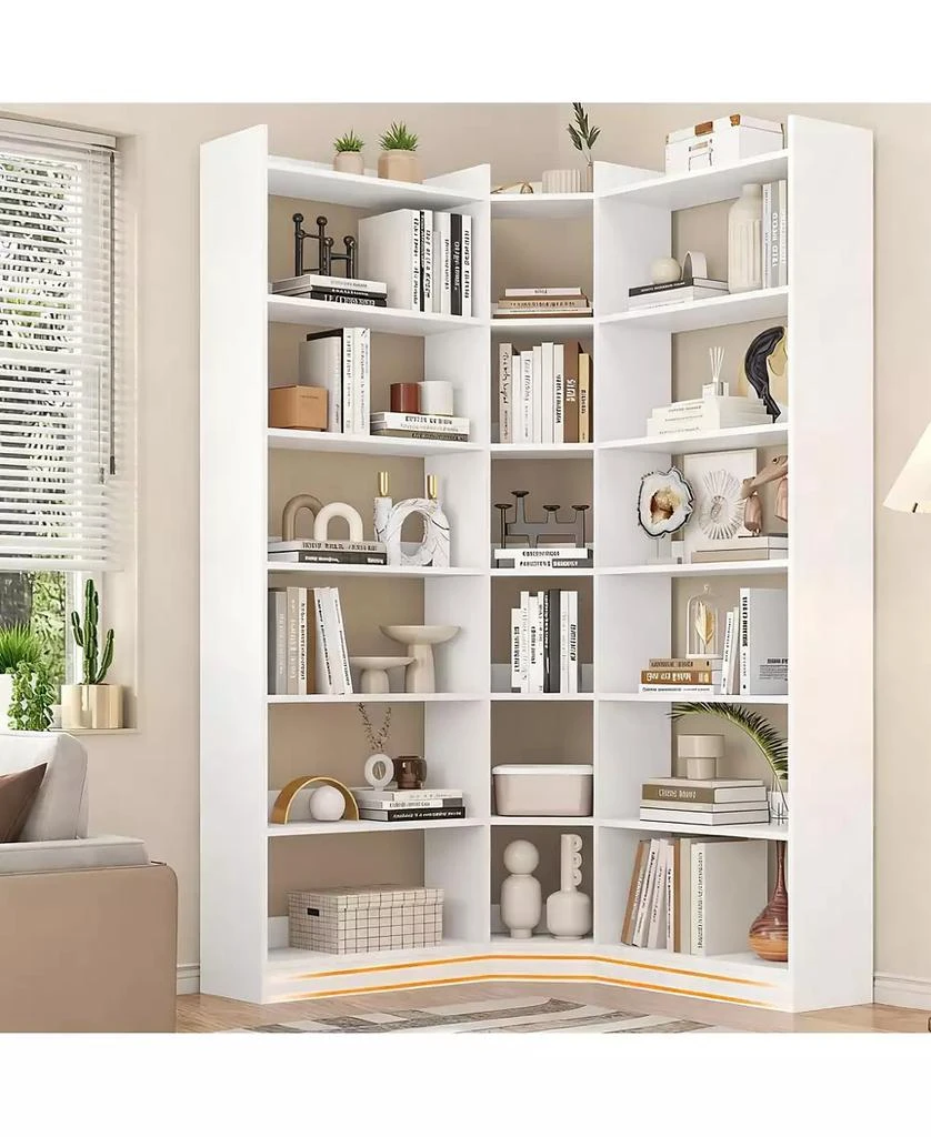 YIGII L Shaped Corner Bookshelf 6 Tiers Storage Display Rack 3