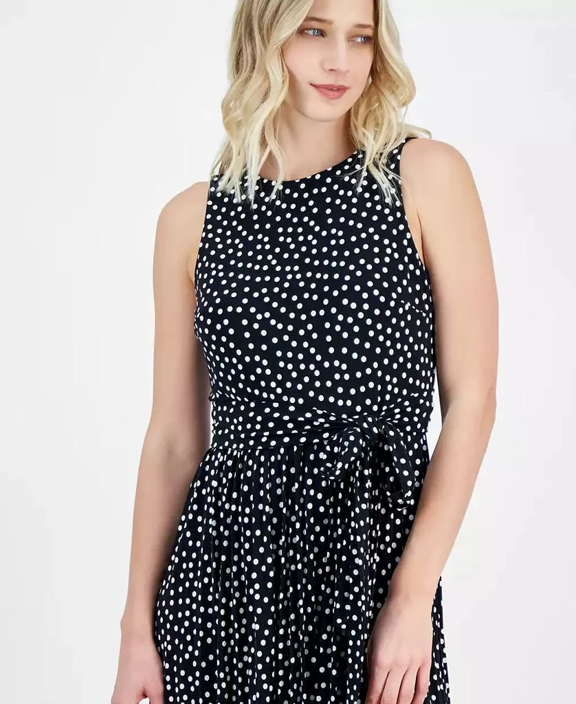 Anne Klein Women's Dot-Print Tie-Front Pleated Sleeveless Midi Dress 5