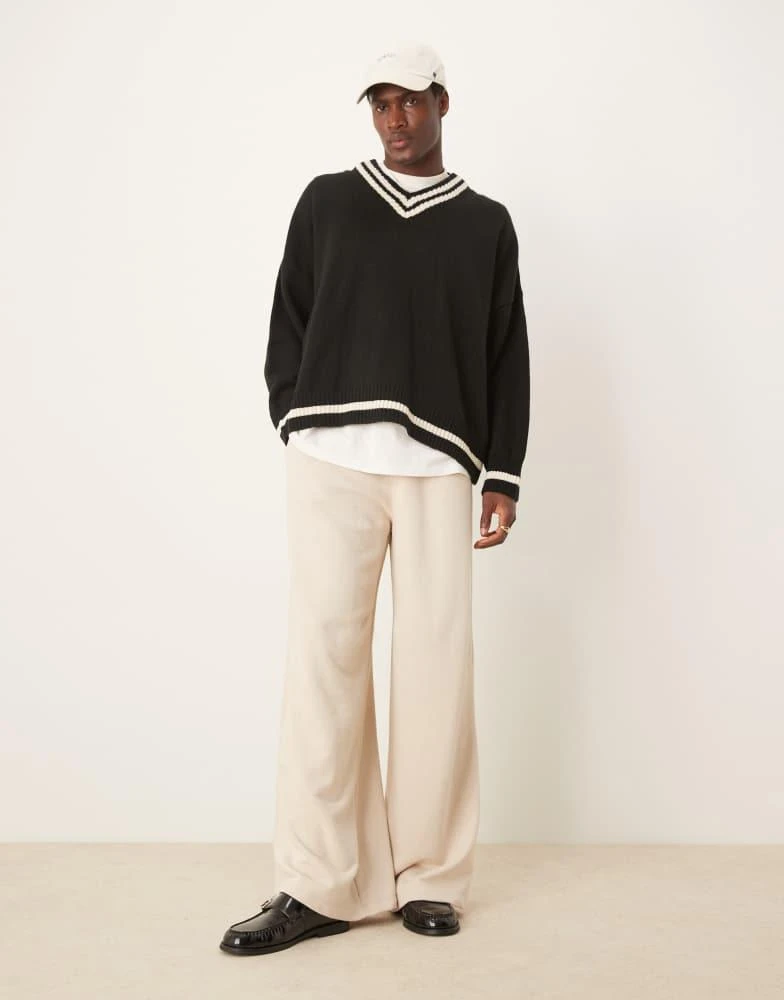 ASOS ASOS DESIGN super oversized boxy fit knitted v neck jumper with tipping in black 4