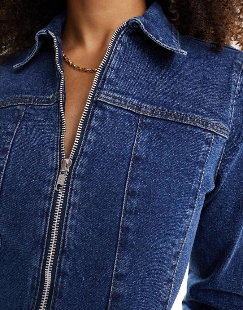 Urban Bliss Urban Bliss seam detail long sleeve denim mini dress in mid wash blue 4