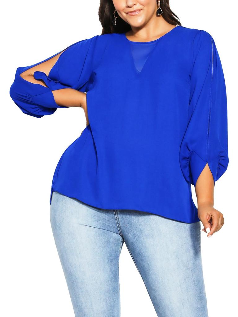 City Chic Womens Crewneck Split Sleeve Blouse