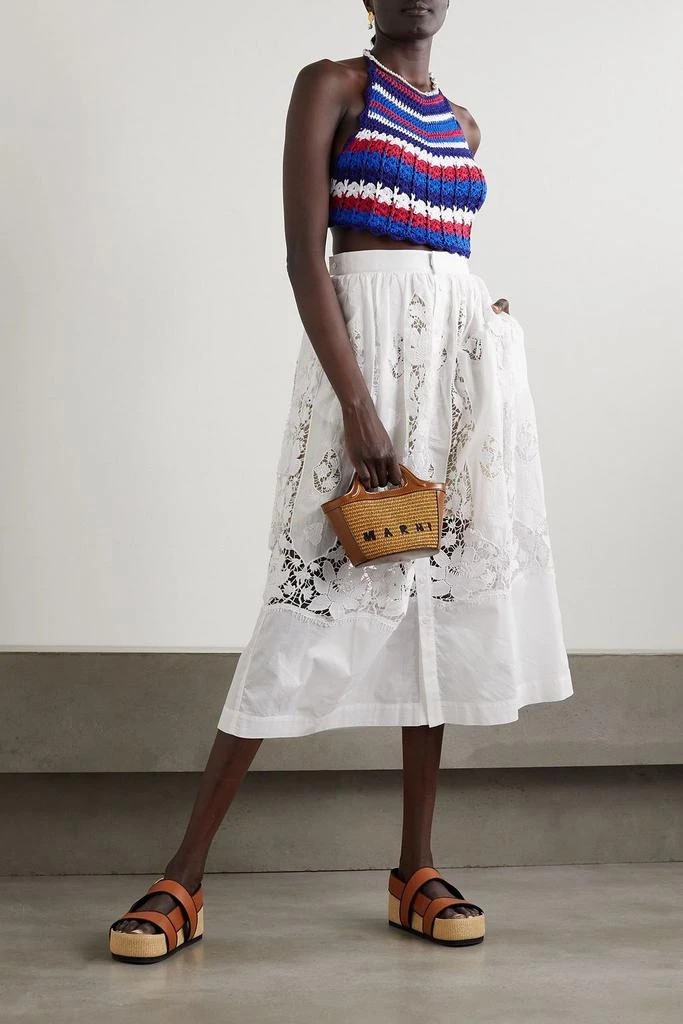 MIGUELINA Malen scalloped cropped striped Pima cotton halterneck top 2