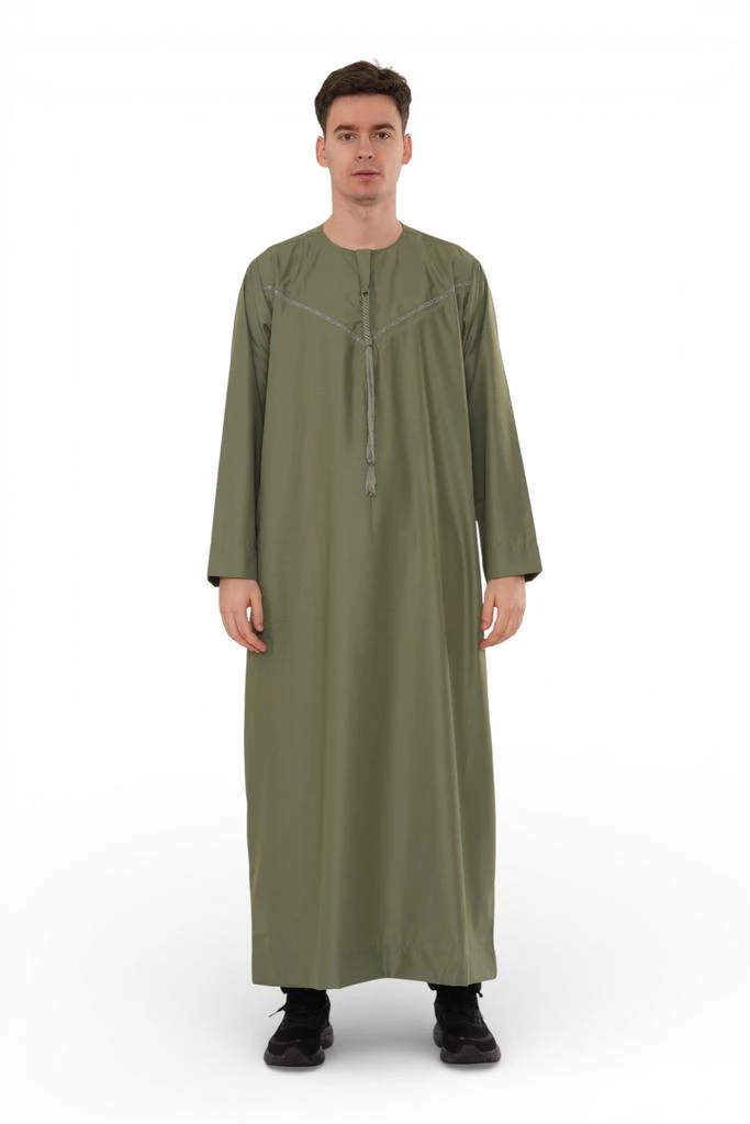 Arabic Thobes Men
s Ramadan Eid Olive Green Moroccan Jubba Robe Djellaba Thobe - TT-008