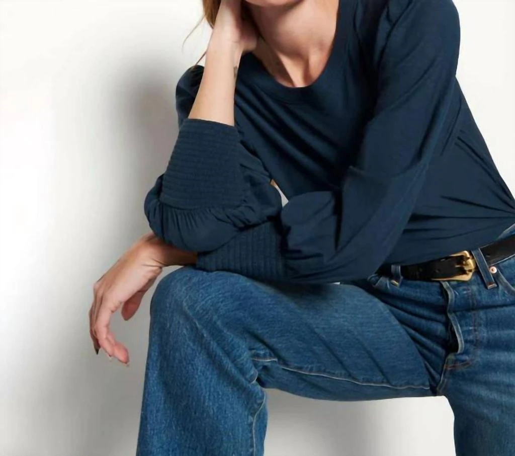 Nation LTD Loren Smocked Peasant Tee In Azure 4