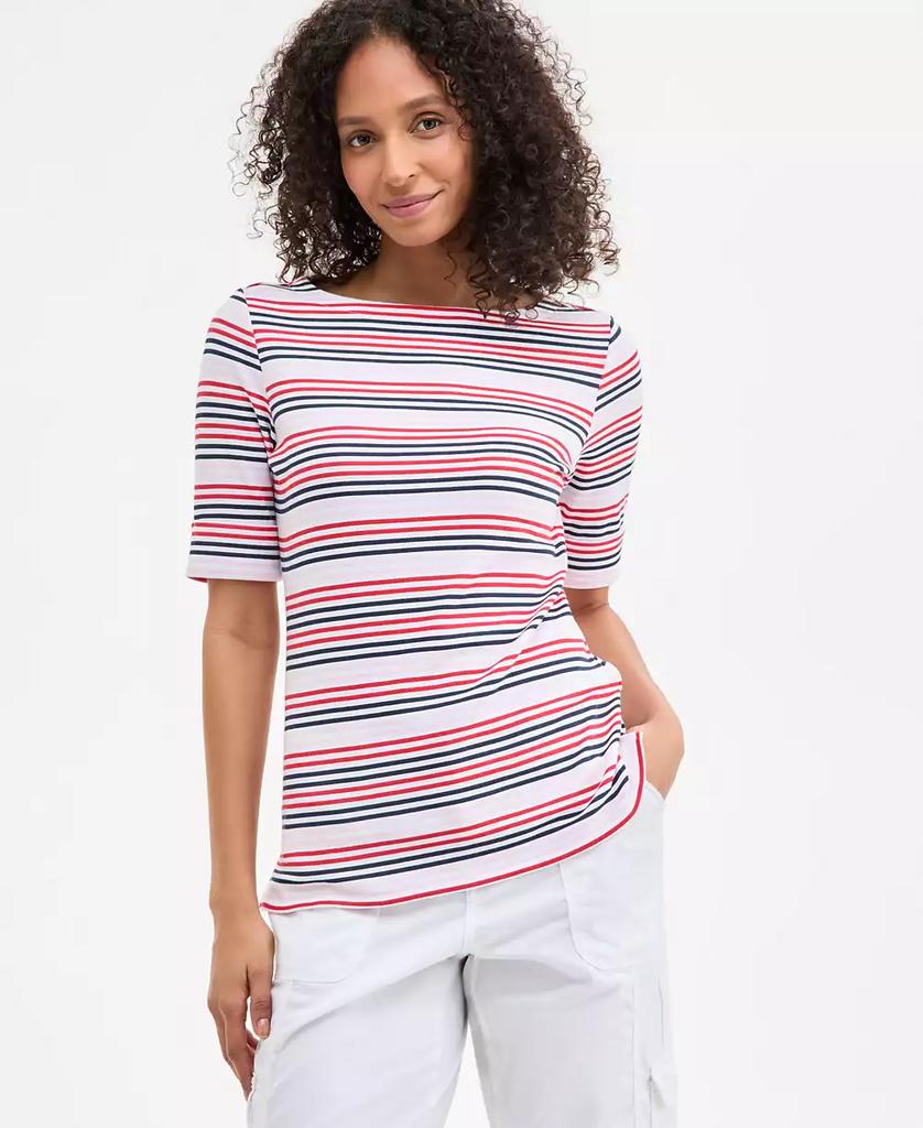 売れ筋商品|||スタイルアンドコー カットソー トップス レディース Women's Striped Elbow-Sleeve Top, Exclusively at Macy's Movement Sky Blue Style & Co Women's Mid-Rise Pull On Straight-Leg Ankle Pants