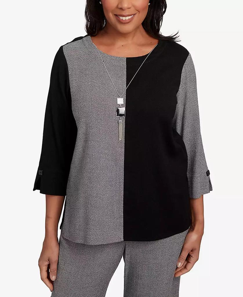 Alfred Dunner Women's Santa Barbara Center Sliced Top with Necklace