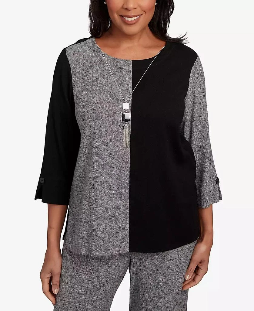 Alfred Dunner Women
s Santa Barbara Center Sliced Top with Necklace 1