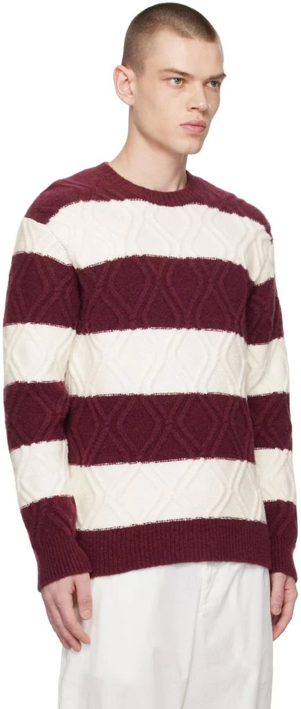 Dries Van Noten Off-White & Burgundy Striped Sweater 2