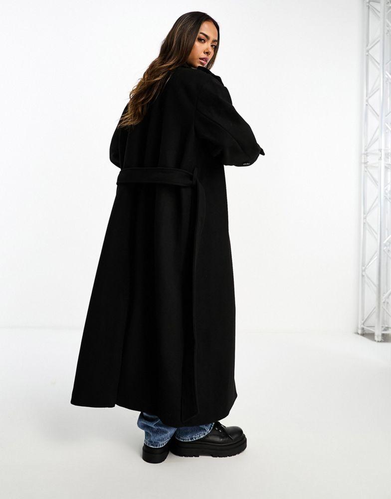 Monki Monki longline belted trench coat in black - Coats - Free