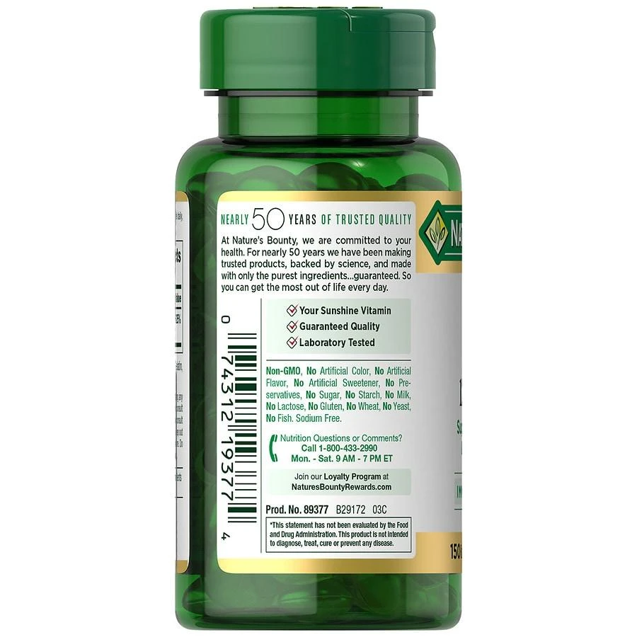 Nature's Bounty D3-5000 IU Vitamin Supplement Softgels 2