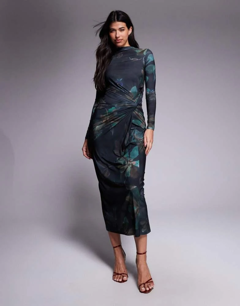DASKA Athena Floral Side Twist Maxi Dress, Green