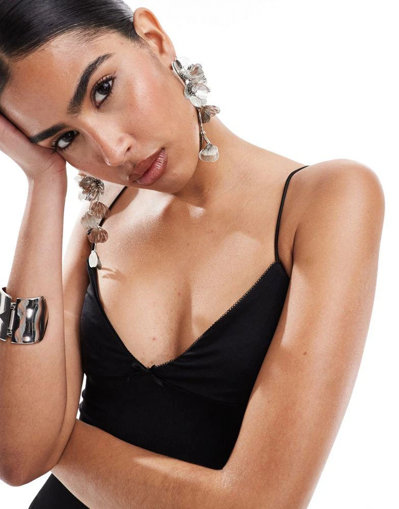 Bershka Bershka thin strap bow detail bodycon maxi dress in black 3