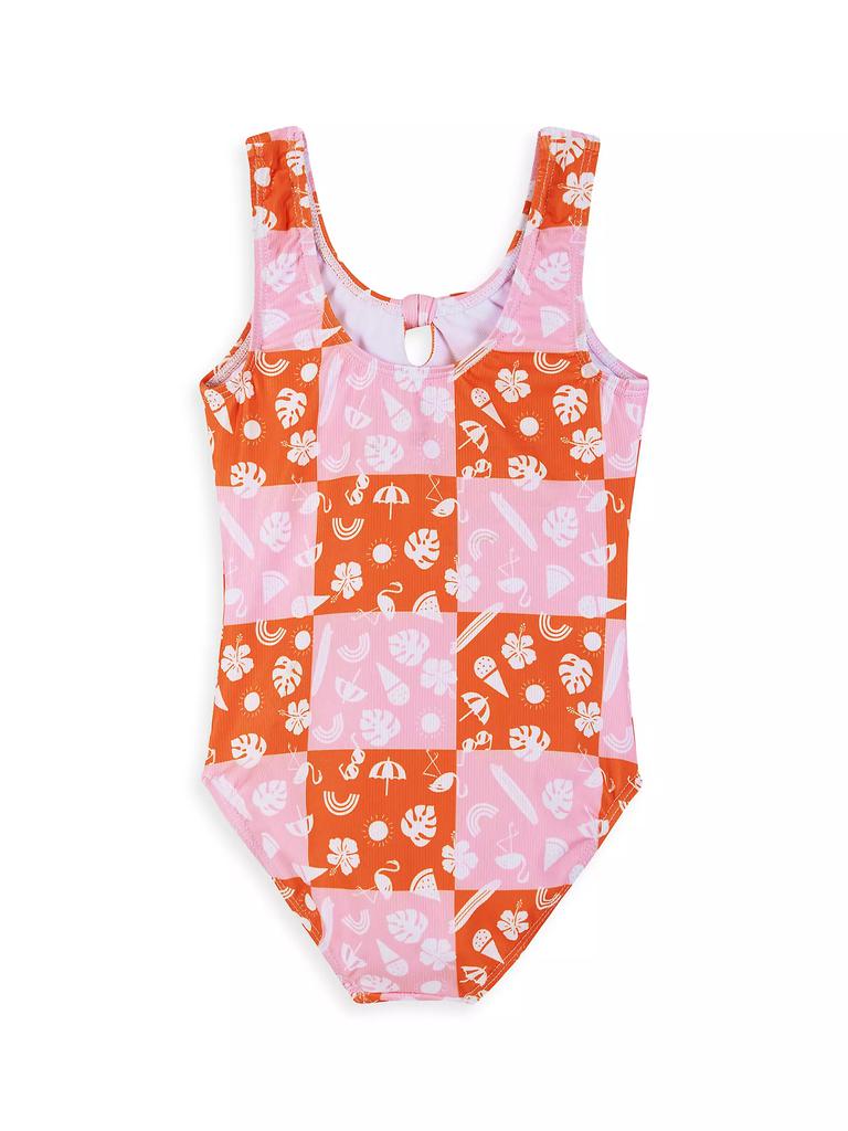 Andy & Evan Little Girl's & Girl's Check Front-Tie One-Piece Swimsuit