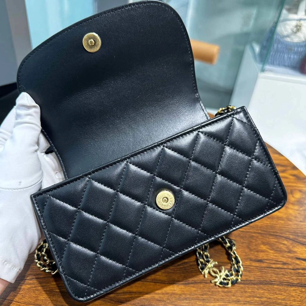 Chanel Chanel Black Gold Lambskin Leather Double Chain Large Phone Bag 10