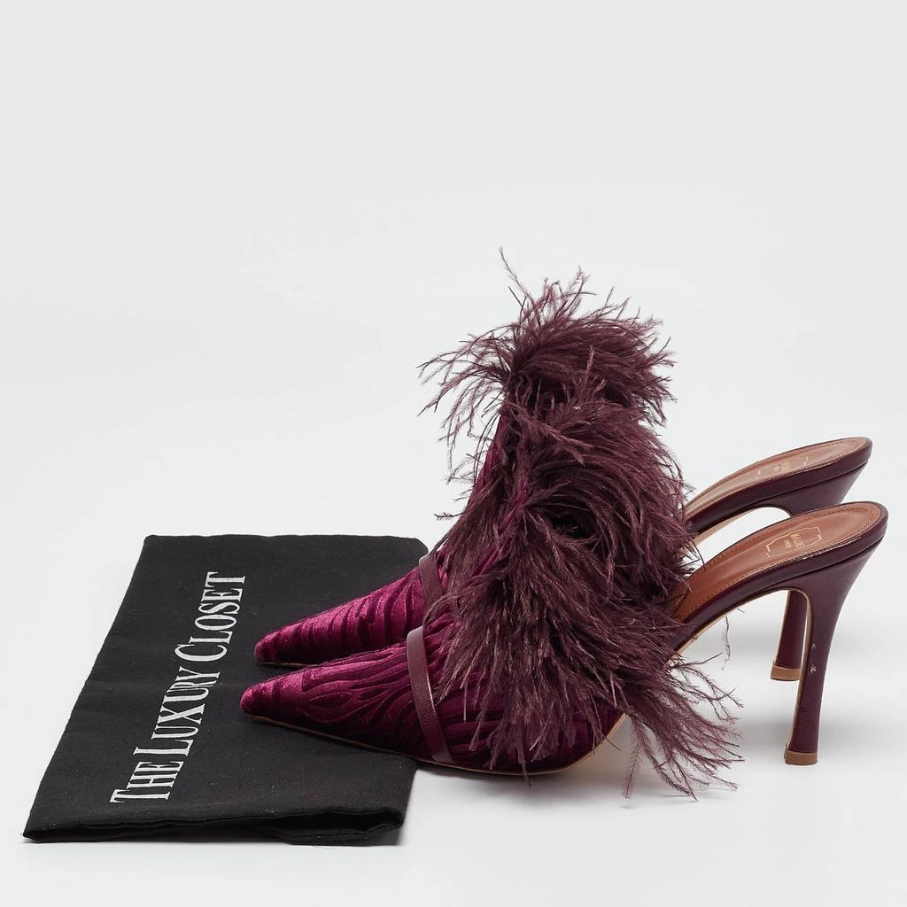 Malone Souliers Malone Souliers Burgundy Velvet and Feather Slide Sandals Size 39 9