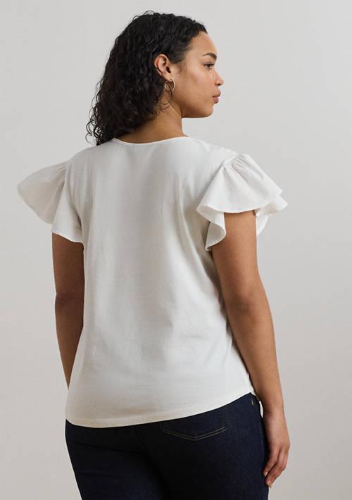 Ralph Lauren Ralph Lauren Plus Size Lace Trim Jersey Flutter Sleeve T Shirt