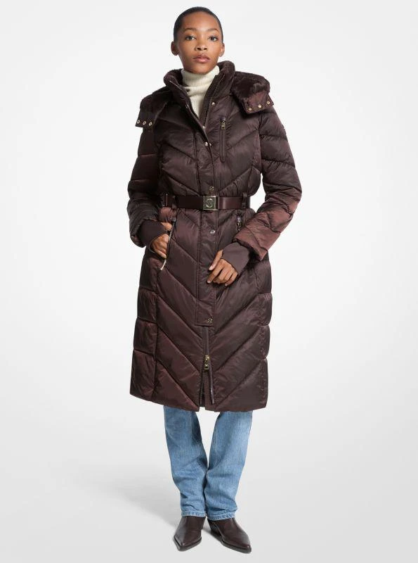 Michael Kors Faux Fur Trim Belted Puffer Coat