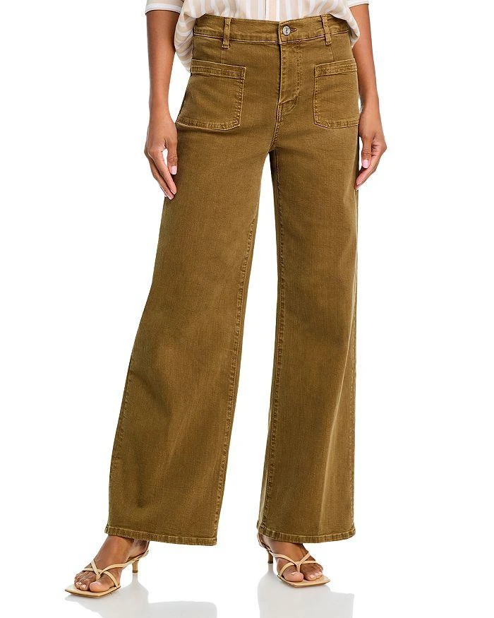 FRAME Le Slim High Rise Palazzo Jeans in Khaki Green 1