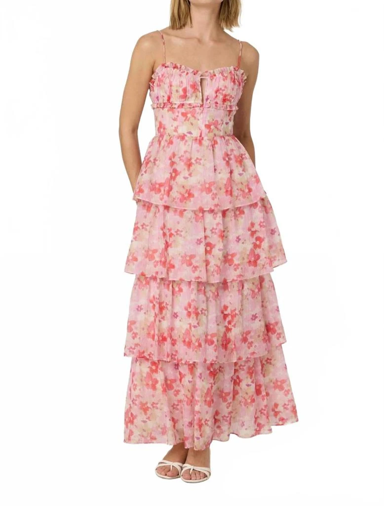 knee length dresses for ladies Printed Eyelet Tiered Midi Dress