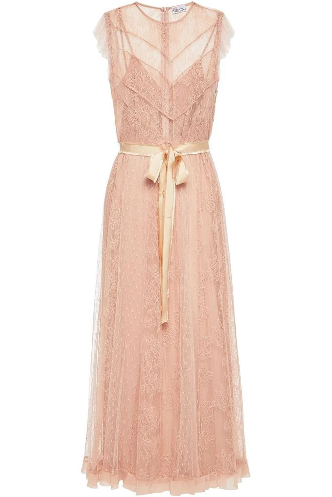 RED Valentino Lace-paneled belted point d'esprit midi dress 1