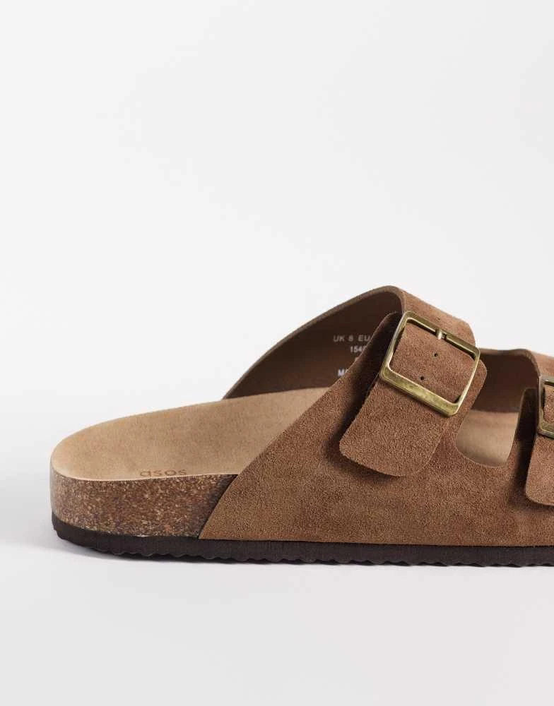 ASOS ASOS DESIGN two strap sandals with cork sole in mole bonded suede 4