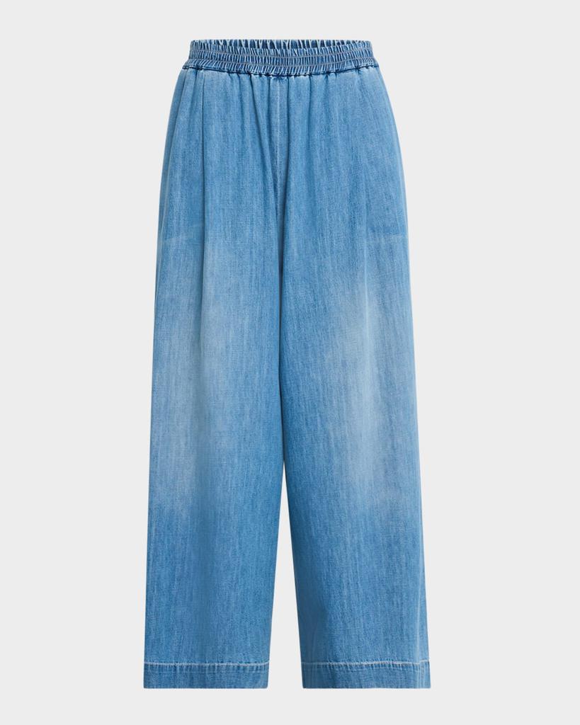 Fabiana Filippi Pleated Wide-Leg Cotton Chambray Trousers