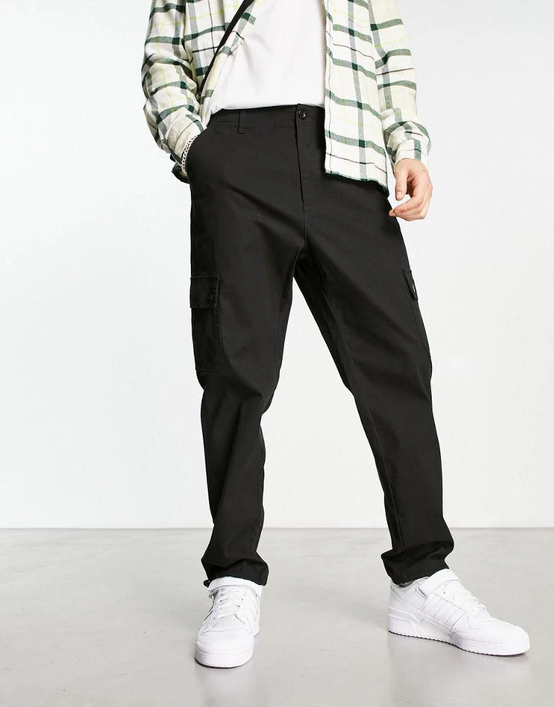 ASOS ASOS DESIGN tapered cargo trousers with toggles in black 4