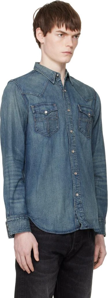RRL Blue Slim Fit Denim Western Shirt 2