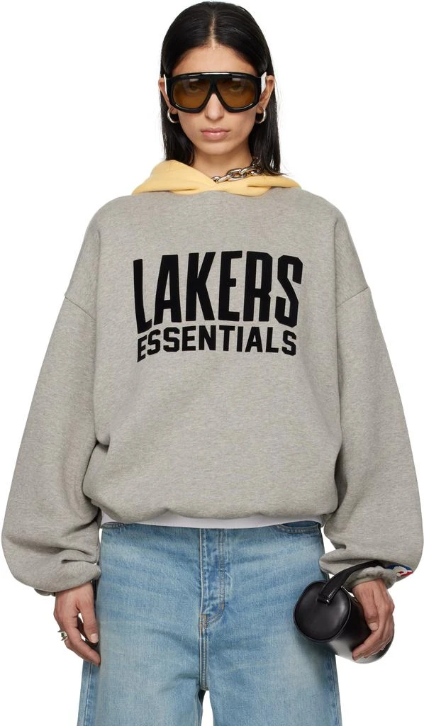 Essentials Gray & Yellow NBA Lakers Pull Over Hoodie 1