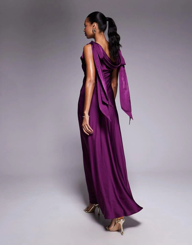 TFNC TFNC fallen shoulder maxi dress with tie details in purple berry -  Dresses & Skirts - Free Shipping - BeyondStyle