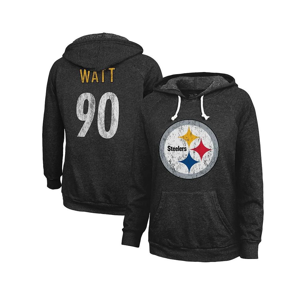 Majestic Women's Threads T.J. Watt Black Distressed Pittsburgh Steelers Name and Number Pullover Hoodie 1