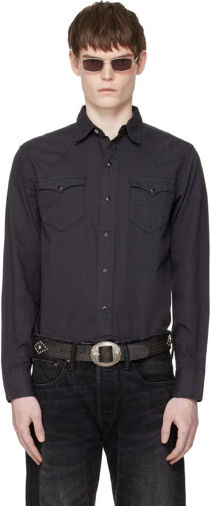 RRL Black Slim Fit Twill Western Shirt