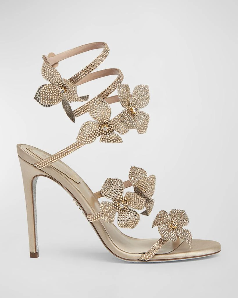 Rene Caovilla Floraine Crystal Flowers Ankle-Wrap Sandals 1