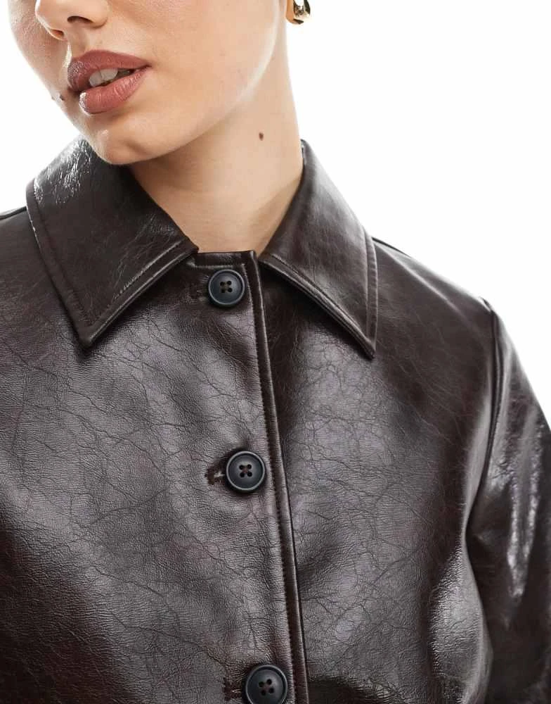 New Look New Look PU button through jacket in brown 4